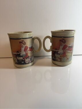 Watkins Year Almanac Coffee Mugs 1939, Calendar Made in England EUC Set If Two